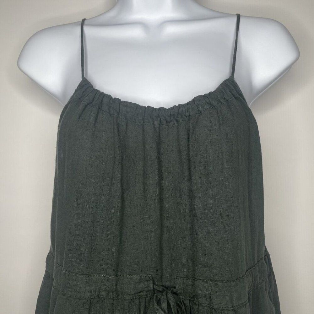 Vince Green Linen Gathered Tie Waist Midi Sundress - Picture 2 of 8